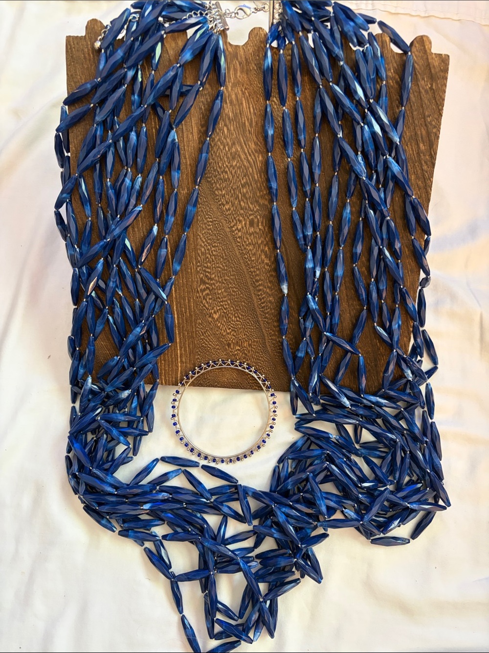 Blue 12-Strand Beaded Necklace and Bracelet Set